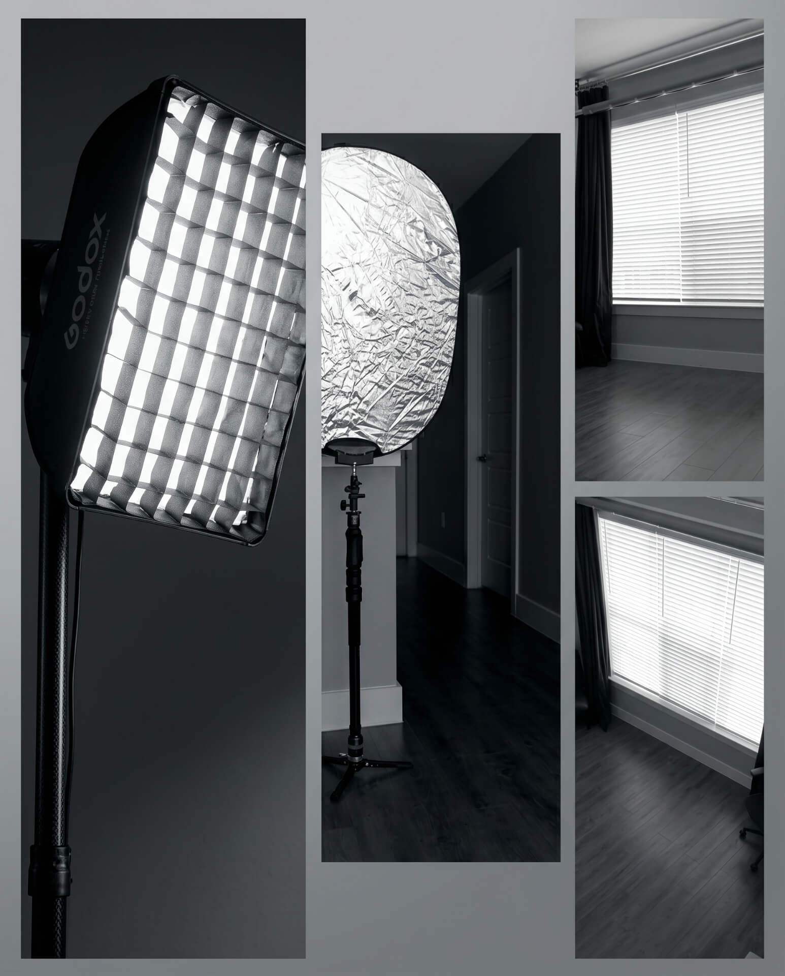 Secret Studios space — softbox lighting, reflector, and natural window light